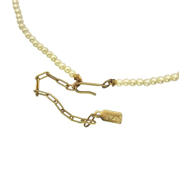 1928 Bridal Porcelain Rose Faux Pearl Necklace & Frosted Glass Brooch Set - Picture 4 of 16